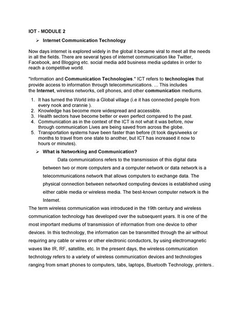 IOT Module II Note - IOT - MODULE 2 Internet Communication Technology ...