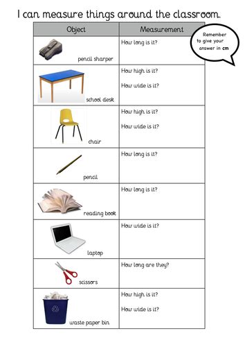 Image result for Measuring Classroom Objects Worksheet