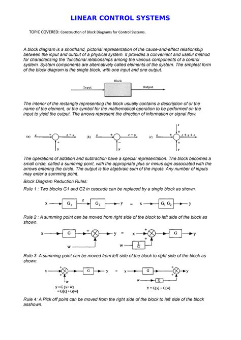 Construction of Block Diagrams for Control Systems - A block diagram is ...