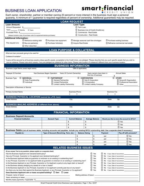 BUSINESS LOAN APPLICATION - Smart Financial Credit Union