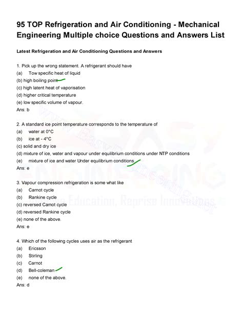 Refrigeration and Air Conditioning MCQs PDF - 95 TOP Refrigeration and ...