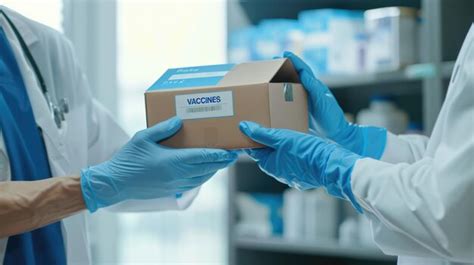 Doctors exchanging a package of vaccines | Premium AI-generated image