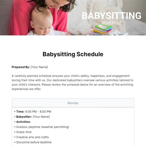 Free Babysitting Schedule Template to Edit Online