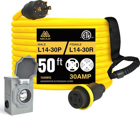 Amazon.com: ELEGRP 30 Amp Generator Extension Cord 10 Feet, 4-Prong ...