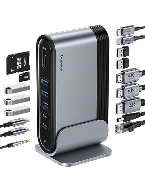 Baseus 17 in 1 Docking Station, 2 HDMI+DP, 7 USB, 1Gbps Ethernet, 100W ...