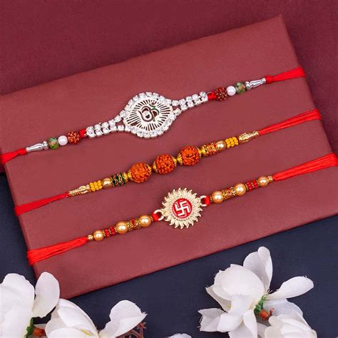 Send Set of 3 Rakhis with Haldiram Raj Bhog Online | Rakhibazaar.com