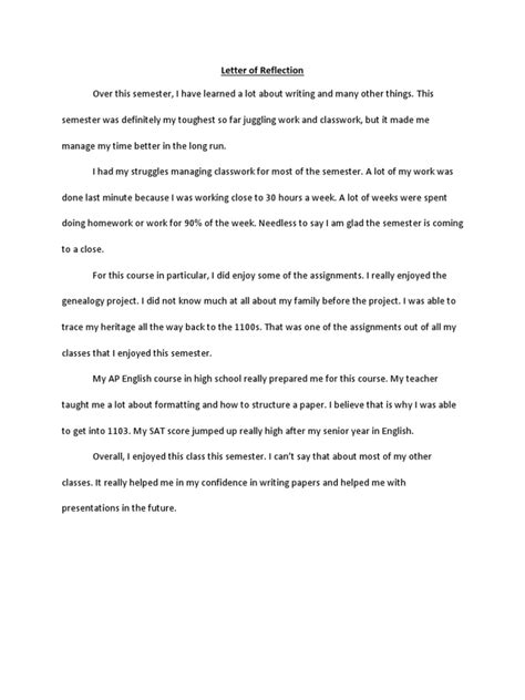 Image result for Reflection Letter Example