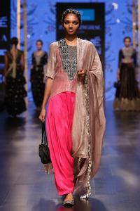 Buy Grey Chanderi Embroidery Round Muniza High Low Kurta Salwar Set For ...