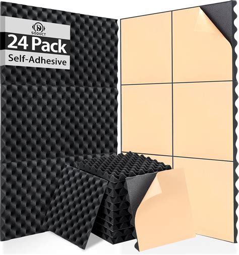 24 Pack Sound Proof Panels with Self-Adhesive,12" X 12" X 1.2" Self ...