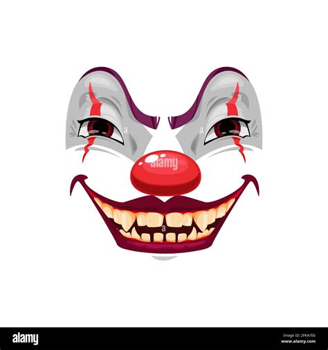 Scary clown face vector icon, funster mask with makeup, red nose ...