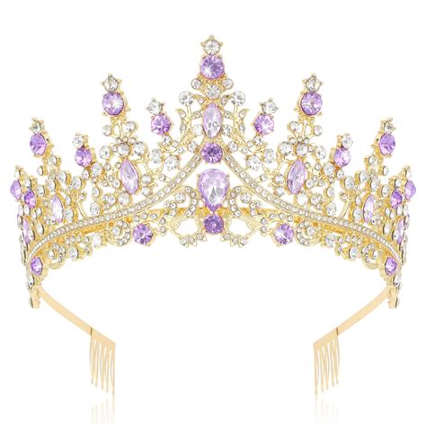 Amazon.com : CURASA Gold Princess Crown Purple Tiara for Little Girls Tiaras and Crowns for ...