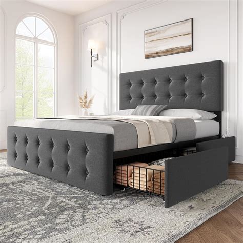 IDEALHOUSE Queen Size Bed Frame with 4 Storage Drawers and Headboard ...