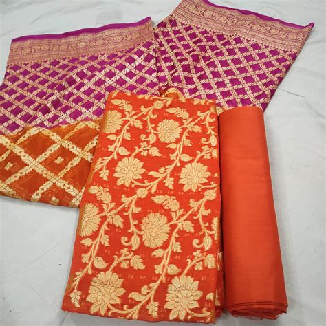Orange Handloom Georgette Silk Suit With Multi Dupatta – Mohsin Textiles