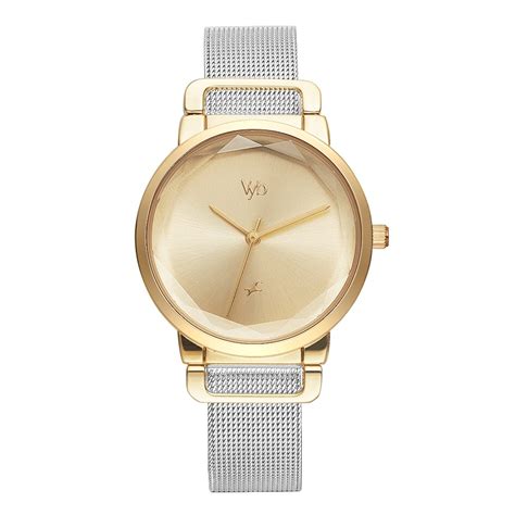 Buy Online Fastrack Vyb Classique Quartz Analog Golden Dial Stainless ...