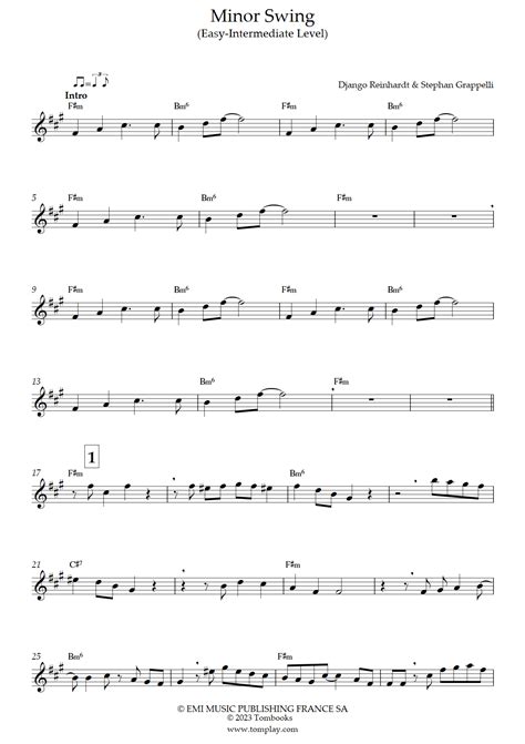 Minor Swing (Easy/Intermediate Level, Alto Sax) (Django Reinhardt ...