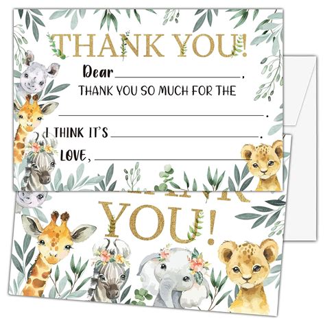 Jungle Animals Thank You Cards for Boys Girls, Safari Animals Fill in ...