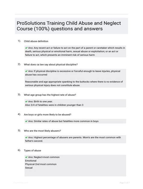 ProSolutions Training Child Abuse And Neglect Course (100%) Questions ...
