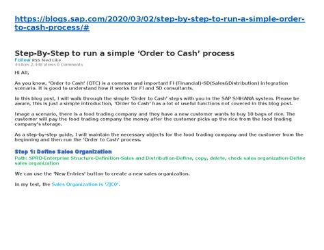 SAP S/4HANA O2C Process: A Step-by-Step Guide to Implementation - Studocu