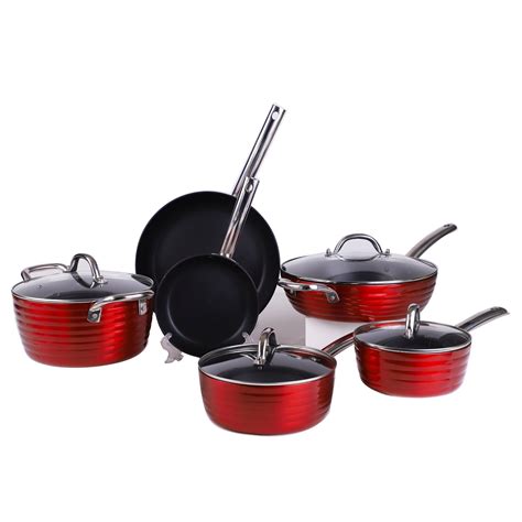 Metallic Painting Red Color Non Stick Cookware Sets Cooking Pot - China ...