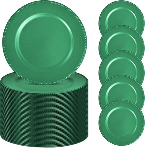 Amazon.com | 50 Pcs Green Charger Plates Bulk, 13" Round Beaded Plate ...