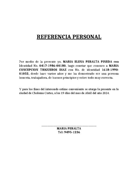 Ejemplo De Referencia Personal En Word