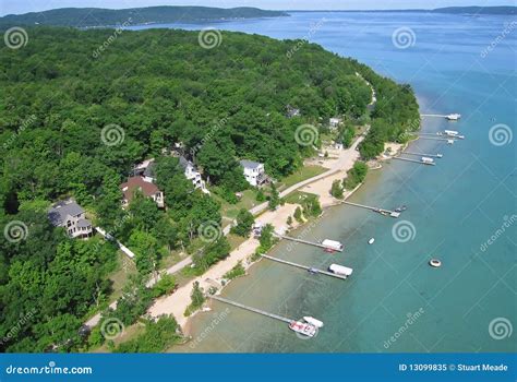 Aerial Photo Crystal Lake Michigan Stock Image - Image of beulah ...