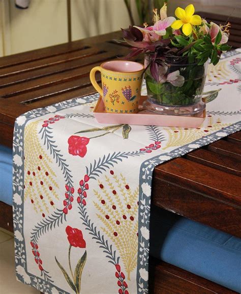 Buy Hand Blocked Pink Floral Table Runner At Best Prices