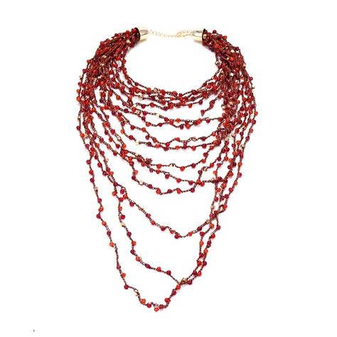Just Lil Things Multi-Layered Crimson Red Beaded Statement Necklace jl