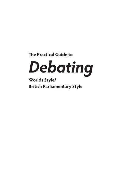 BPD Handout - Book - The Practical Guide to Debating Worlds Style ...
