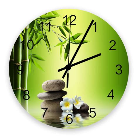 Buy 12 Inch Silent Round Wooden Wall Clock Japanese Zen Garden Bamboo ...