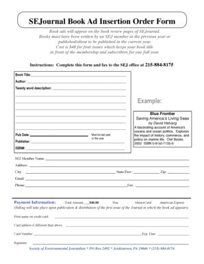 Fillable Online SEJournal Book Ad Insertion Order Form - Society of ...