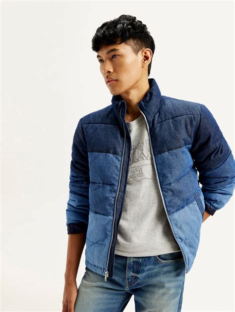 Men's Colorblock Blue High Neck Puffer Jacket – Levis India Store