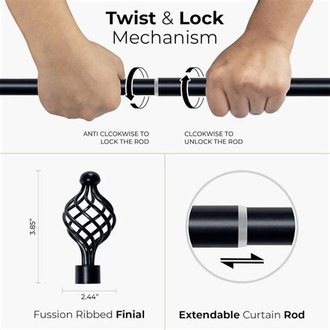 Buy DECO WINDOW Premium Extendable Single Curtain Rod - 19mm, Black ...