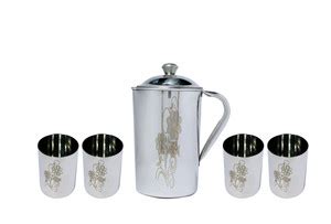 Kitchen & dine-in Set of 1 Jug (2 Ltr), 4 Glass (350 ml) Jug Glass Set ...