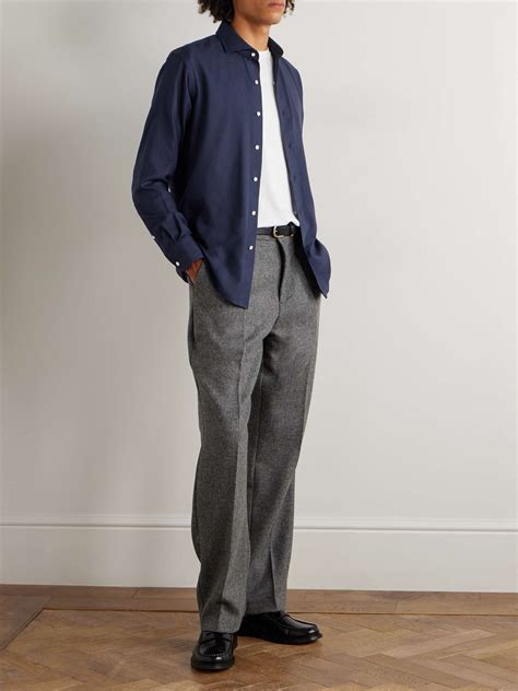 PETER MILLAR Amble Cotton and Cashmere-Blend Twill Shirt for Men | MR ...