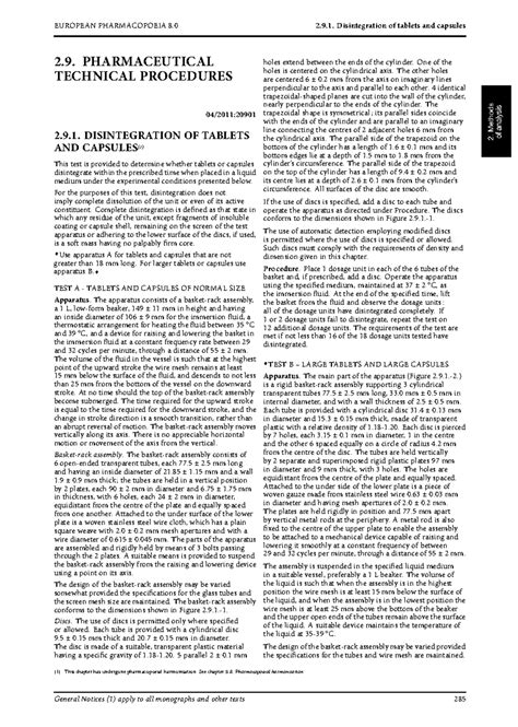 2.9.1 Disintegration of tablets and capsules Henfallstid Ph.Eur. v8 ...