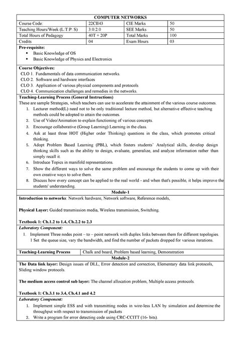 22CII43 Computer Networks 22 Batch - COMPUTER NETWORKS Course Code ...