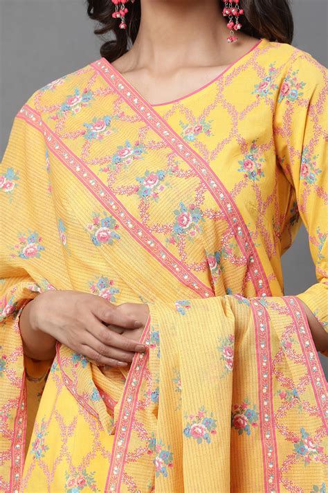 Buy Yellow Floral Printed Cotton Dupatta Online for Woman | Shop for ...