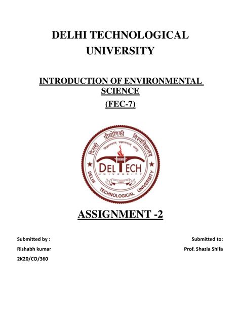 EVS assignment - DELHI TECHNOLOGICAL UNIVERSITY INTRODUCTION OF ...