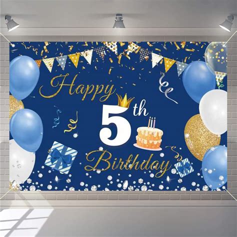 Buy 5th Birthday Decorations for Boys Girls Happy 5th Birthday Backdrop ...