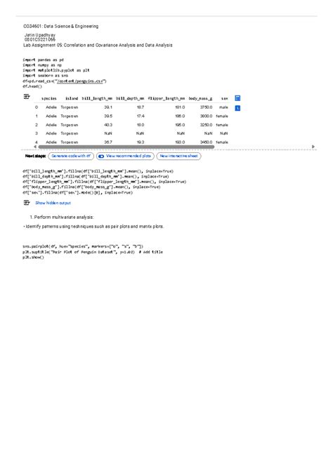 CO34601: Lab Assignment 05 - Correlation & Covariance Analysis - Studocu