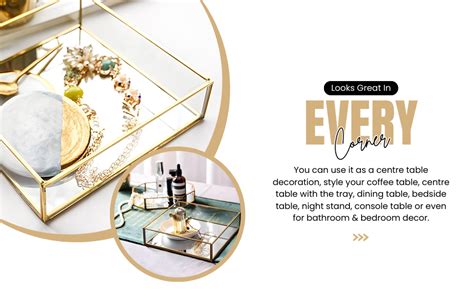 Ruhi Collections Square Glass with Brass Rim Mirror Base Vanity Tray ...