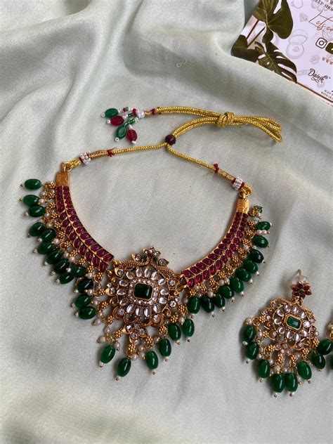 AD Hasli Dark Green Necklace with Balis – Daivik.in