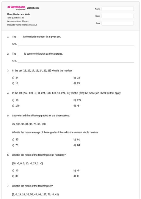50+ Mean, Median, and Mode worksheets for Class 7 on Wayground | Free ...