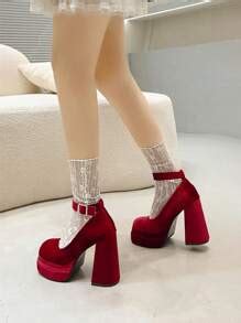 French Mori Girl Waterproof Platform High Heel Shoes, Bow Decor Retro ...