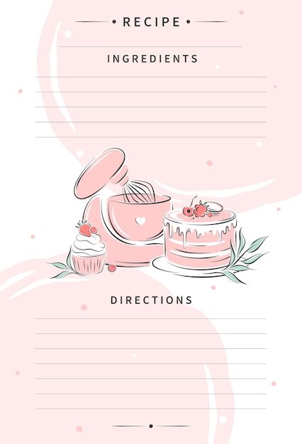 Recipe card template for cooking notes clean pages of the cookbook are ...