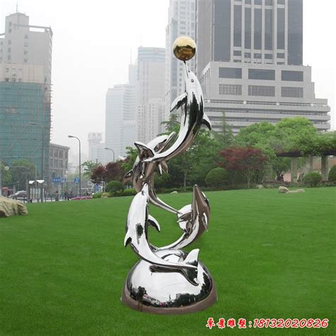 不锈钢大型动物海豚雕塑 - 卓景雕塑公司
