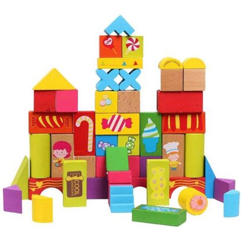 DEE INTERNATIONAL 52 PCS Large Block Wooden Building Blocks Educational ...