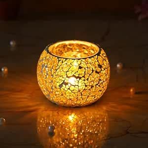 Buy eCraftIndia Yellow Mosaic Glass Decorative Tea Light Candle Holder ...