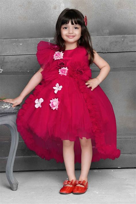 Gorgeous Rani Pink Tailback Frock With Floral Embellishments For Girls ...